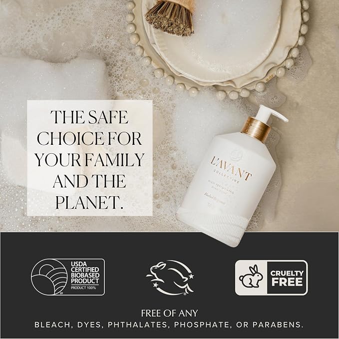 L'AVANT Collective Natural Luxury Dish Soap | Plant-Based, Non-Toxic & Grease-Cutting, Safe for Kids & Pets, Refillable Glass Bottle with Pump, 16 Fl Oz | Blushed Bergamot
