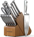 Astercook Knife Set, 15 Piece German Steel Kitchen Knife Set with Built-in Sharpener, One-Piece Knife Block Set Rust-Resistant Dishwasher Safe Block Knives Set for Cooking & Gift (Walnut Brown) | Wooden Block with Built-in Sharpener, One-Piece Design, ...
