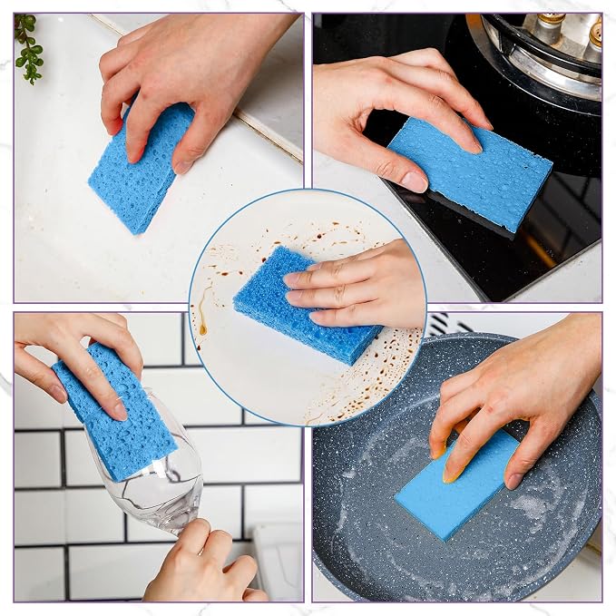 Zhengmy 48 Pieces Sponges Bulk Sponges Kitchen Compressed Sponge Natural Dish Sponge Compressed Wood Pulp Cleaning Without Scratching for Kitchen Bathroom, 3.9 x 2.4 x 0.12 Inch (Blue)