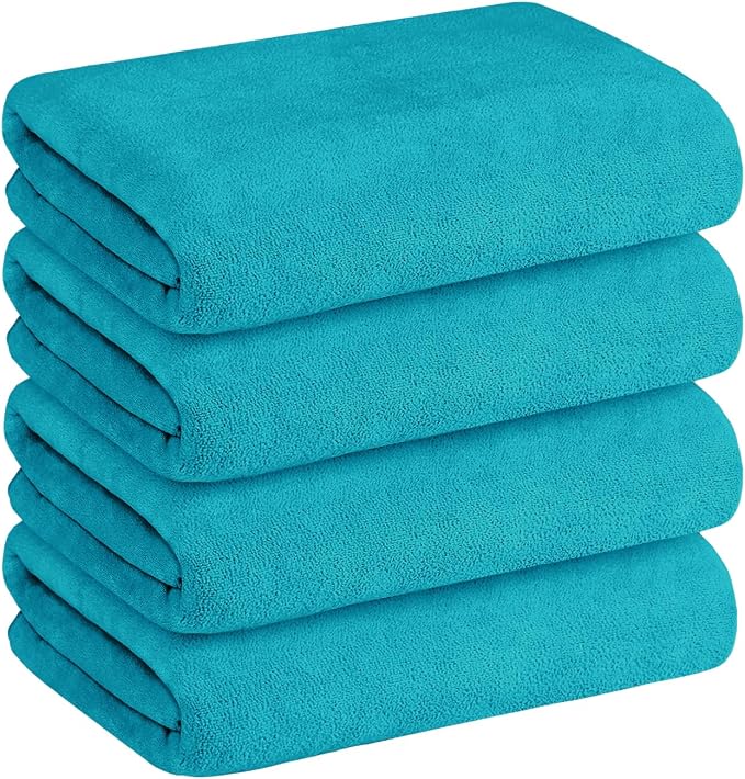 JML Microfiber Bath Towels, 4 Pack, 30" x 60", Teal | Soft, Absorbent, Quick Drying, Lint-Free, Fade Resistant, Use for Salon, Hair Wrap, Fitness, Sport, Yoga