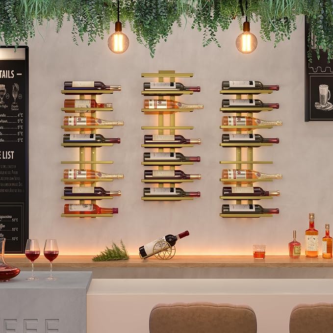 Hoctieon 8 Tier Wall Mount Wine Rack, Wall Racks for Wine Bottles Display and Storage, Hanging Bottle Organizer for Living Room, Dining Room, Wine Cellar, Bar, Quartz Green