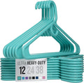 NEATERIZE Thick Heavy Duty Hangers - Aqua Plastic Clothes Hangers 12 Pack - Great for Coat Hanger, Jackets Jeans & Suit Hanger for Closet - New Apartment Essentials Percheros Ganchos para Colgar Ropa