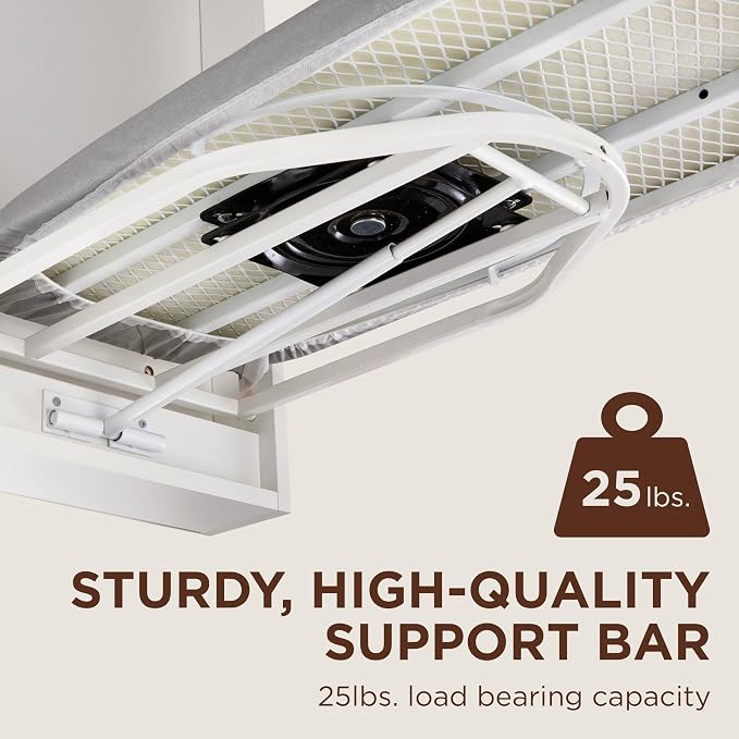 Ivation Wall-Mounted Swivel Ironing Board Cabinet, Foldable Ironing Storage Station for Home, Apartment, Easy-Release Lever, Garment Hooks, White