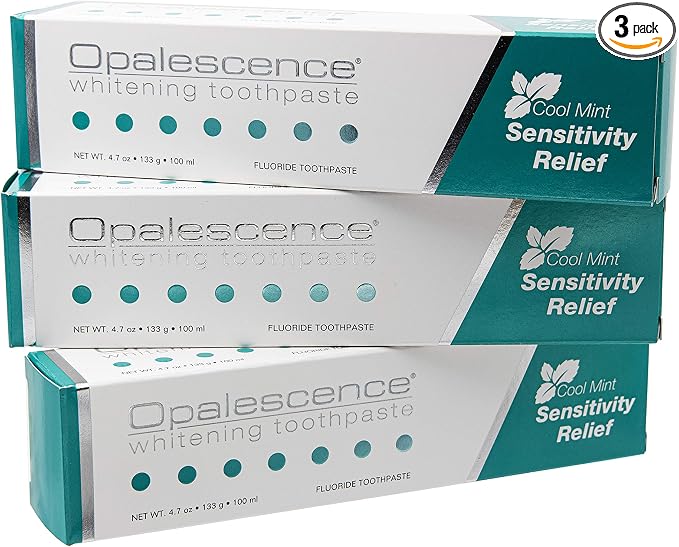 Opalescence Whitening Toothpaste for Sensitive Teeth - Oral Care, Mint Flavor, Gluten Free - 3 Pack | 4.7 oz Toothpaste With 5% Potassium Nitrate and Fluoride to Help Relieve Sensitivity, Strengthen Enamel, and Remove Stains