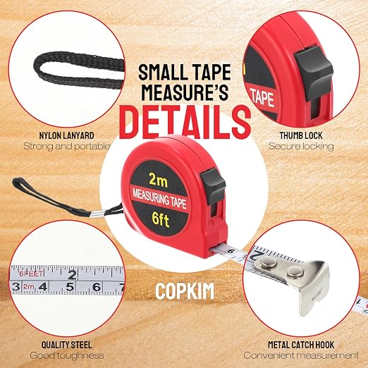 Copkim 50 Pcs 6 FT Mini Tape Measure Retractable Bulk Small Measuring Tape Pocket Size Measurement Tool for Operation Christmas Items Party Favor Gifts Stuffers for Men(Red)