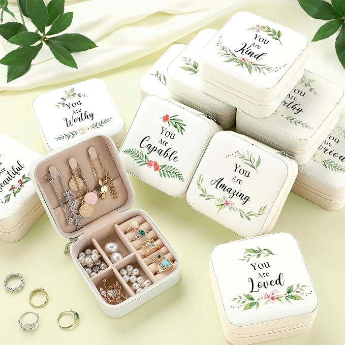 Kacctyen 24 Pcs Mini Travel Jewelry Case Bulk You Are Amazing Loved Leaves Mother's Day Church Gift for Secretary Girls Leather Travel Jewelry Case