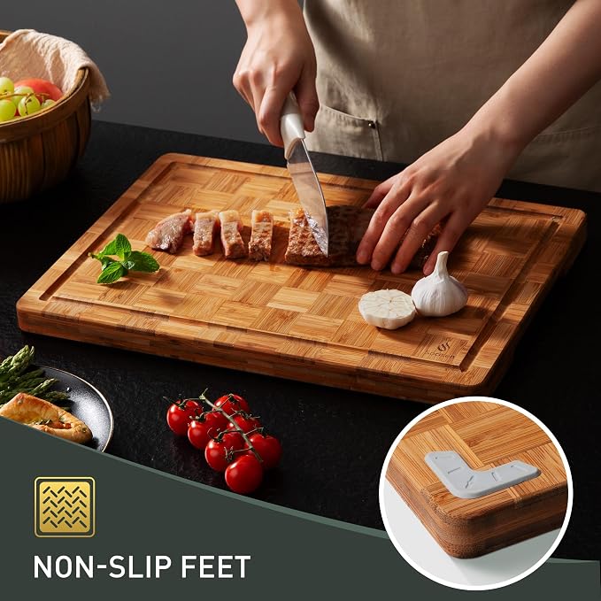 2 Pack Wooden Cutting Boards for Kitchen Bamboo Chopping Boards Non Toxic | Heavy Duty, End Grain, Non Slip, Cutting Board Set, Multiple Size, Solid Thick, Butcher Block, Wood Charcuterie Board