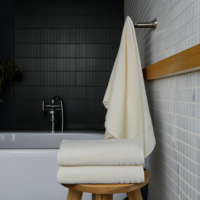 Tens Towels 4 Piece Extra Large Bath Towels 30 x 60 Inches, Cream | 100% Cotton, Larger & Lighter Weight, Quicker to Dry, Super Soft and Absorbent, Perfect for Bathroom