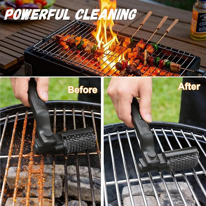 Electric Grill Brush for Outdoor, Rechargeable Grill Cleaning Brush with Replaceable Brush Heads, 3-Speed Settings, and Adjustable Angle, Designed specifically for Outdoor Charcoal and Gas Grills