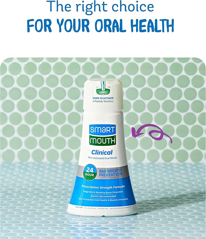 SmartMouth DDS Activated Clinical Mouthwash - for Fresh Breath - Clinical Strength Mouthwash for Gum Health, Gingivitis & More - Clean Mint Flavor, 16 fl oz