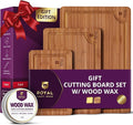 ROYAL CRAFT WOOD Wooden Cutting Boards for Kitchen Meal Prep & Serving - Bamboo Wood Serving Board Set with Deep Juice Groove Side Handles - Charcuterie & Chopping Butcher Block for Meat