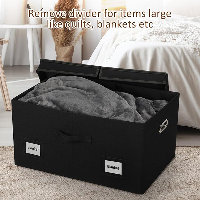 Graciadeco 75 Quarts Extra Large Decorative Storage Bins with Lids, 1 Pack Black Collapsible Storage Bins with Lids, Stackable Storage Bins Decorative Box Storage With Lid Extra Large