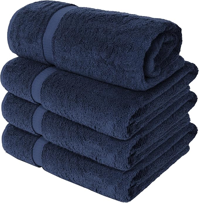 Chakir Turkish Linens 4 Piece Extra Large Bath Towels, 100% Cotton Luxury Turkish Towels for Bathroom, Soft Absorbent Bath Towels, 30 x 60 Inches, Navy