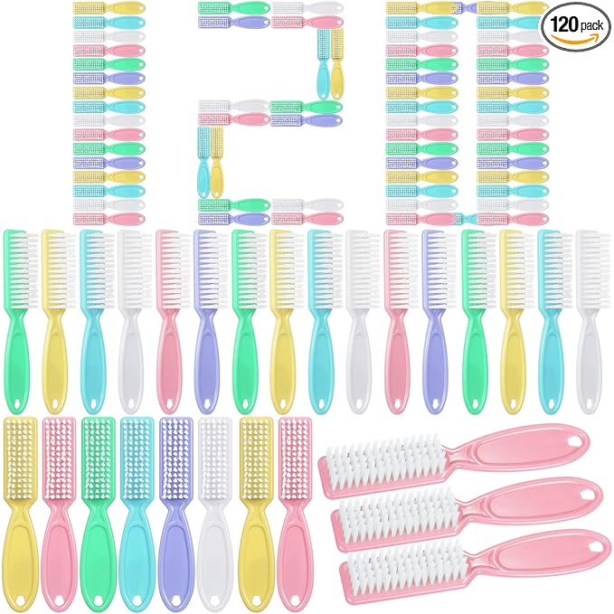 Mifoci 120 Pcs Handle Grip Nail Brush for Cleaning Fingernails Cleaner Scrub Brush Bulk Hand Cleaning Brushes Soft Stiff Bristles Pedicure Manicure Tools for Nail and Toe (Macaron Color)