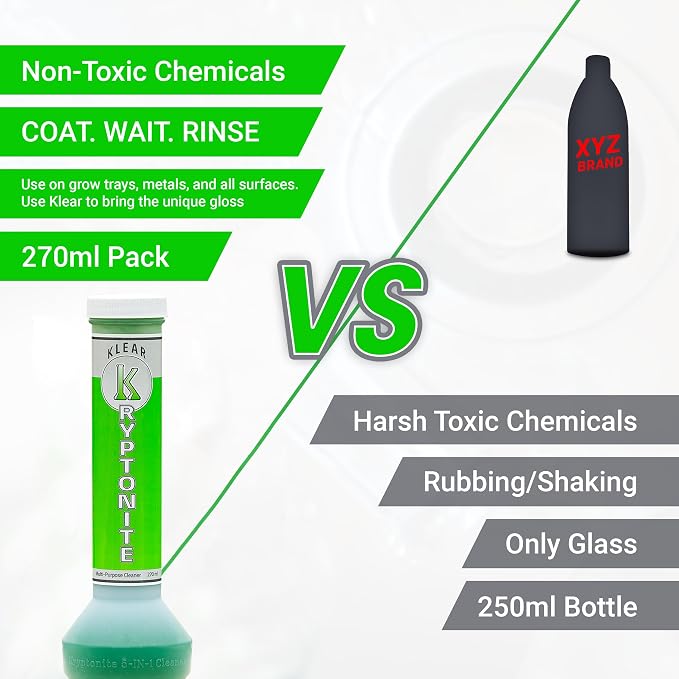 KLEAR Kryptonite Multipurpose Glass Cleaner |Powerful Cleaning 5-1 Combo | Glass Friendly & Alcohol-Free Glass Cleaner| Coat, Relax, Rinse| 9 oz (Pack of 1)