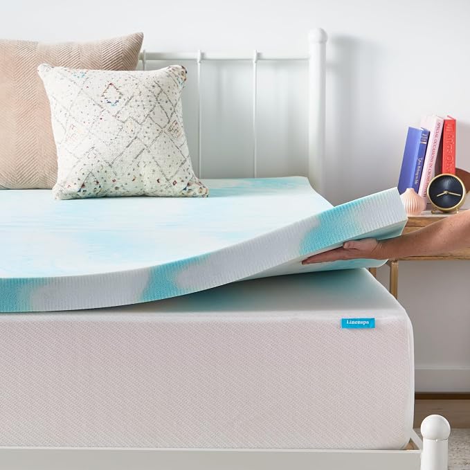Linenspa 3 Inch Swirl Gel Memory Foam Mattress Topper, Twin Size – Cooling Gel Infused, Ventilation Holes – Pressure Relieving Bed Topper – CertiPUR Certified
