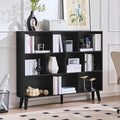 LEYAOYAO 10 Cube Bookshelf, Mid-Century Modern Book Shelf with Legs, Black | 3 Tier Bookcase, 55" Wide Rustic Wood Bookshelves Large Storage Organizer, Open Shelves for Bedroom, Living Room, Office