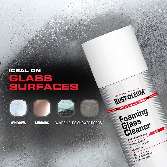 Rust-Oleum Professional Cleaners Foaming Glass Cleaner | 20oz Aerosol Can | Professional Strength | Ammonia-Free | Fresh Scent | 12 Pack