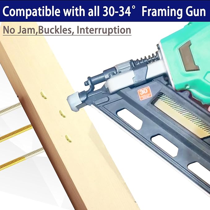 HW HAMWOO 34°Framing Nails,Galvanized Ring Shank,3-1/2":1000pcs | D Head Nail Pack,Paper Tape Strip Nails,for 30 to 34 Degree Framing Nailer