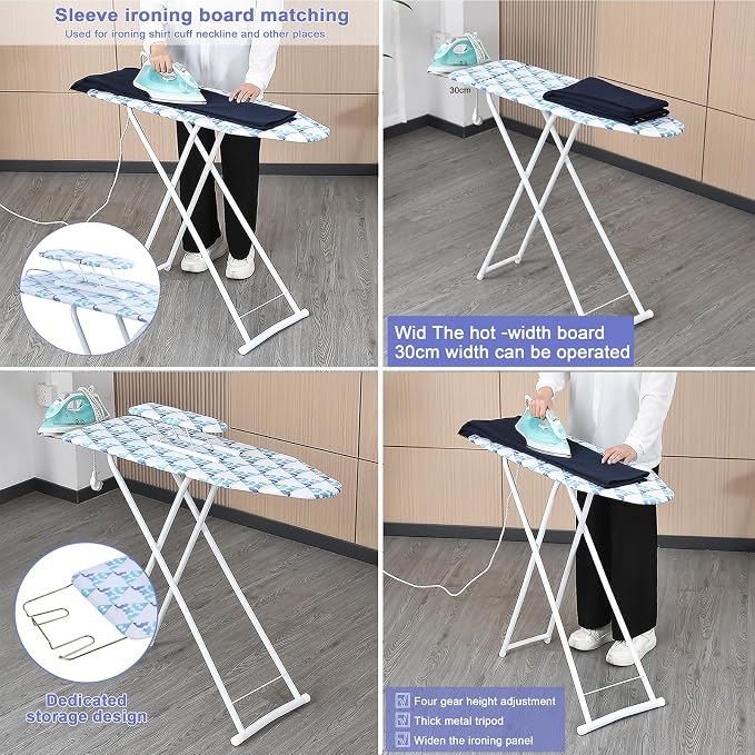 Ironing Board, Height Adjustable Smooth Edge Good Load-Bearing Non-Slip Clothes Ironing Board with Folding Legs (Neon)