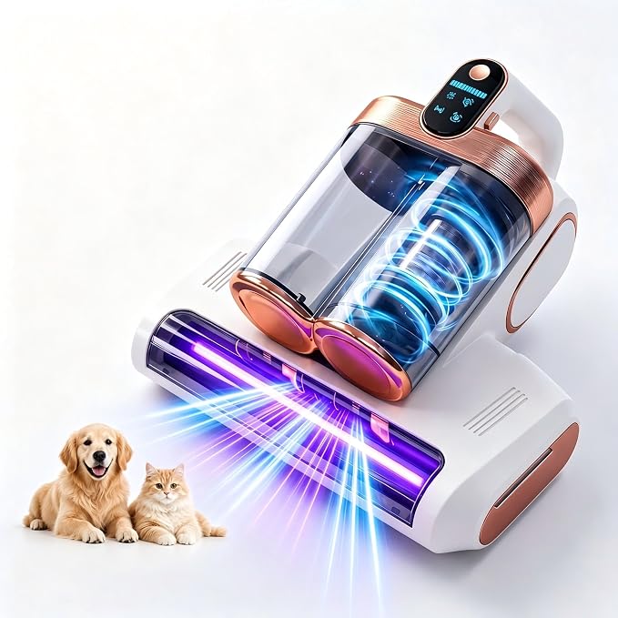 Cordless Mattress Vacuum, Rechargeable Handheld Dust Remover | Strong suction for bed, carpet, sofa, car. Portable for home & dormitory. Rechargeable battery. Lightweight. White.