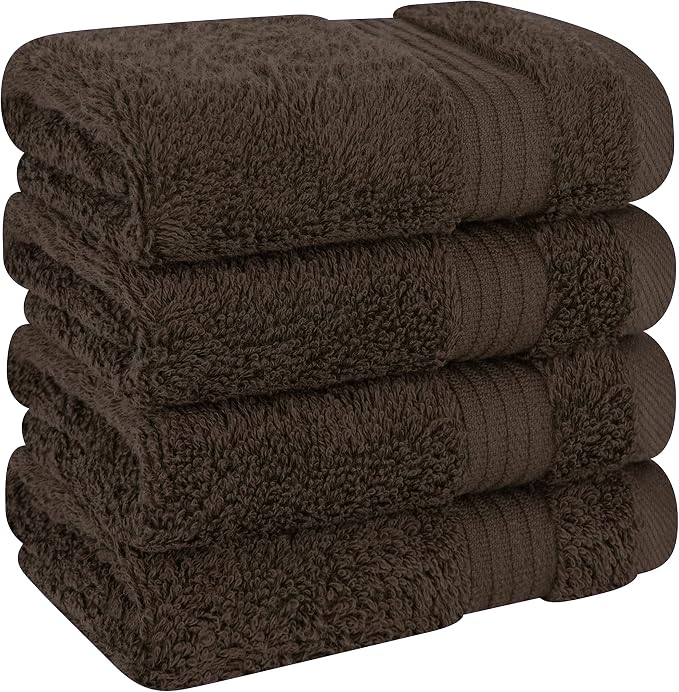 Cotton Paradise 100% Cotton Turkish Towel Set, Soft Absorbent Quick Dry, 4 Piece Washcloth Set, Chocolate Brown