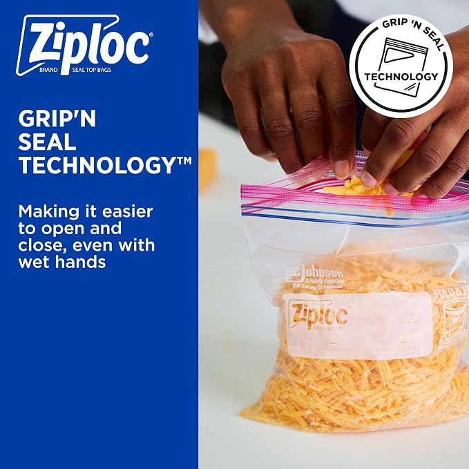 SC Johnson Professional, Ziploc Storage Bags, For Food Organization and Storage, Double Zipper Seal, Easy-Open Tabs Quart, 500 Count