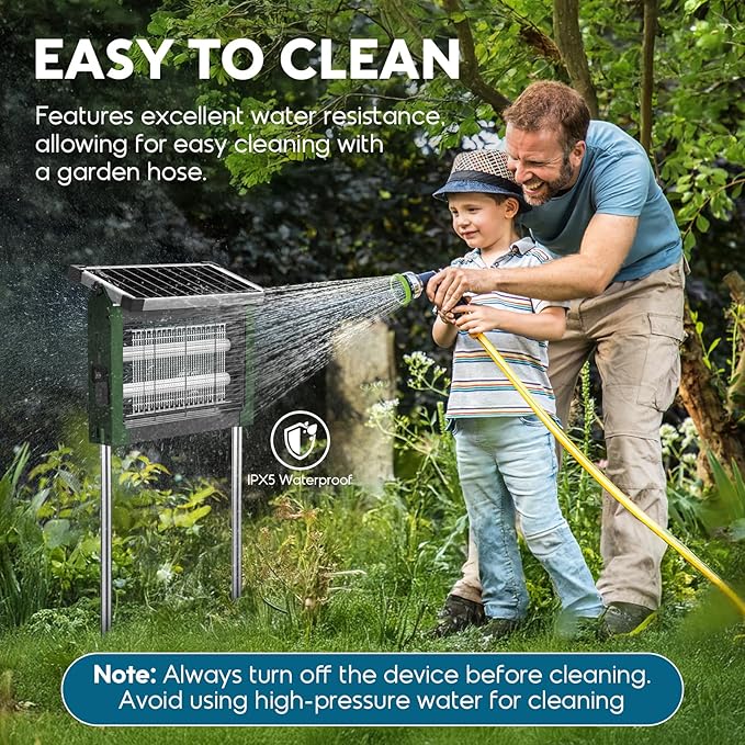 Solar Bug Zapper Outdoor, Waterproof Mosquito Zapper Outdoor Solar Powered, 4500V Electric Bug Zapper Indoor w/Smart Light Sensor, Mosquito Trap Fly Zapper for Patio Kitchen Garage Yard Camping