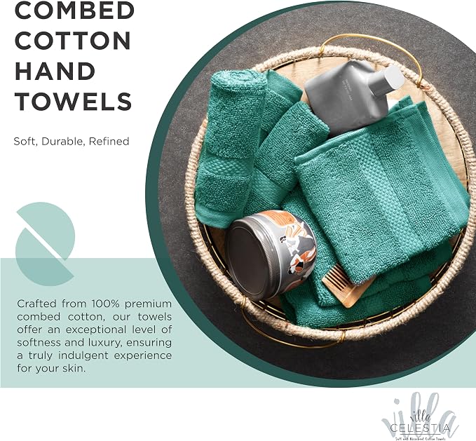 Villa Celestia Cotton Washcloths Set of 6, 12x12 Inch, 100% Ring-Spun Combed Cotton, Soft Absorbent Quick-Dry Wash Cloths for Face and Body, Oeko-TEX Certified, Hotel & Spa Quality, Teal
