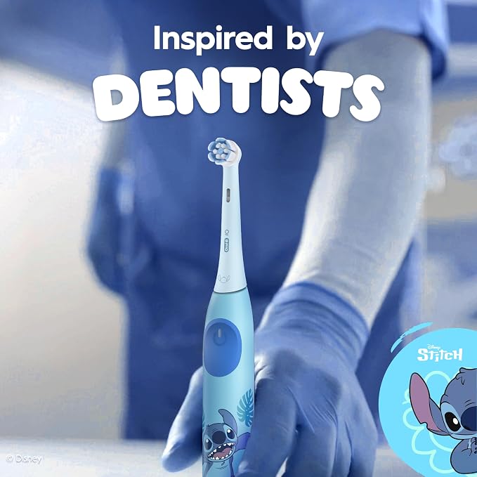 Oral-B iO Kids Rechargeable Electric Toothbrush, Stitch with 1 Brush Head - Automatic Pressure Sensor - 3 Cleaning Settings - 2 Min Music Timer - 28 Day Battery Life