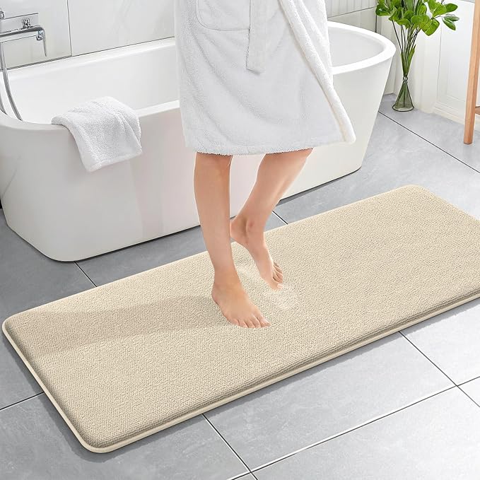 OLANLY Memory Foam Bathroom Runner Rug 59x20, Absorbent Long Bath Mat, Sand | Soft Quick Dry Bath Mat Rugs, Non-Slip, Machine Washable Mat for Bathroom Floor, Tub and Shower, Home Decor Accessories