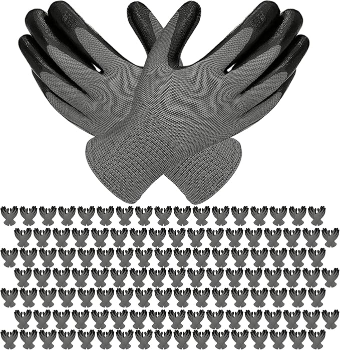 YOUKE OLA 120 Pair Gardening Gloves for Men Women, Breathable Rubber Coated Garden Gloves Working Gloves for Gardening, Construction Black 9/Large
