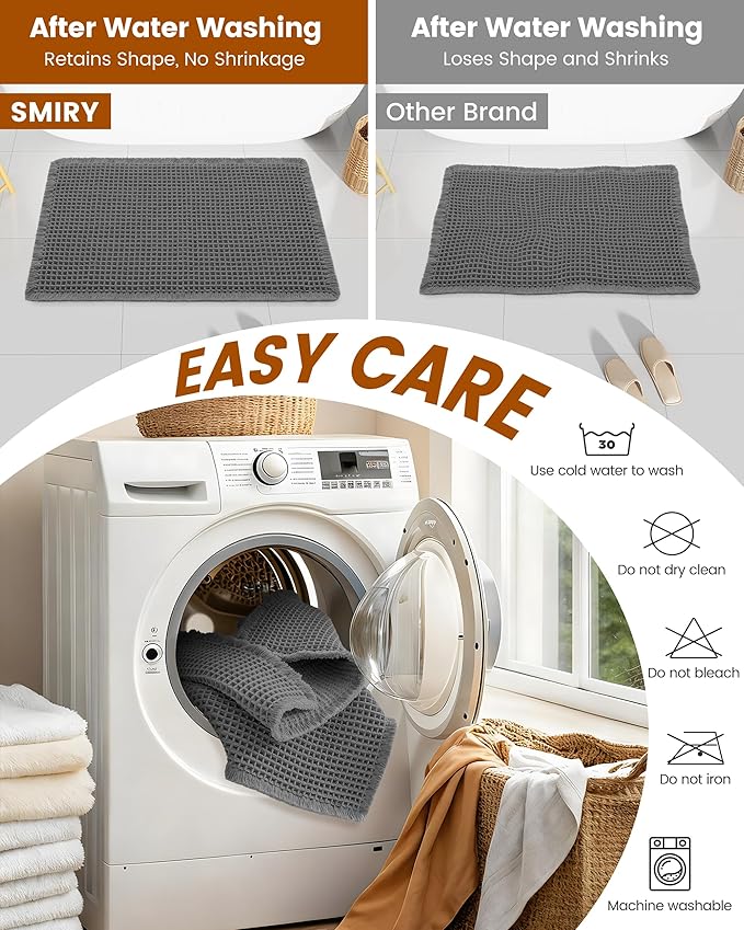 Smiry Waffle Bath Mat 30x18, Extra Soft Absorbent Bathroom Rugs, Non Slip Machine Washable Quick Dry Bath Rugs for Bathroom Floor, Tub, Shower, Home Decor Accessories, Dark Grey