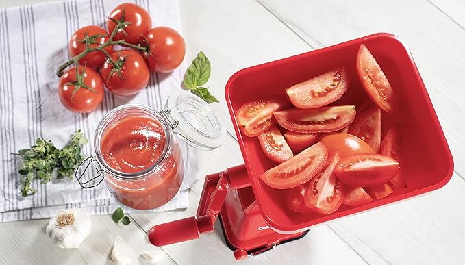 Tomato Strainer- Easily Juices w No Peeling Deseeding or Coring Necessary- Suction Cup Base Food Mill Press- Make Homemade Pasta Sauces, Fresh Salsa Potato Puree- Easy to Use, Cooking Supplies Gift