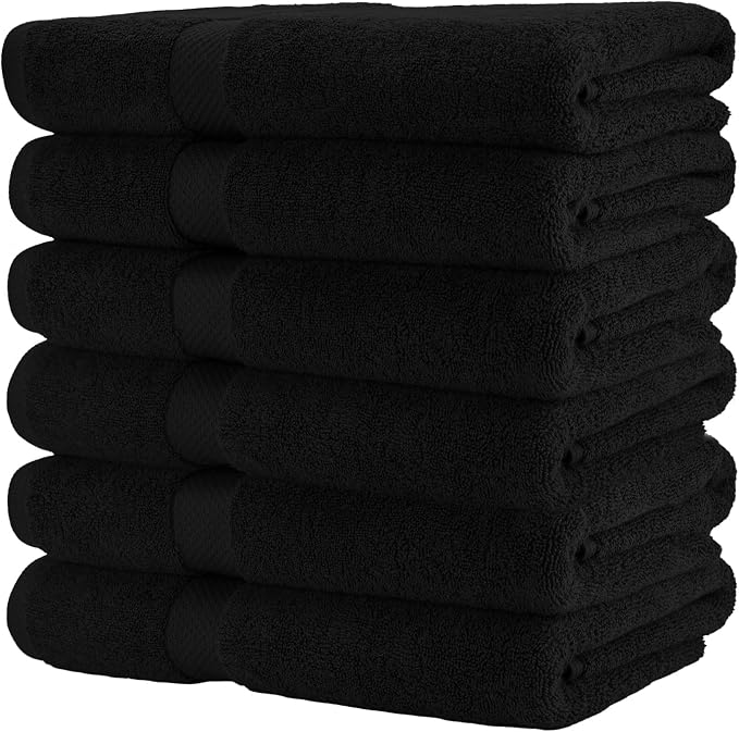 HERCULEAN Premium Bath Towels 24 x 48 Pack of 6 | Quick Dry and Highly Absorbent | 100% Cotton Terry Towels for Bathroom - Perfect for Shower - Pool and Spa - Luxury Soft Towels - Black
