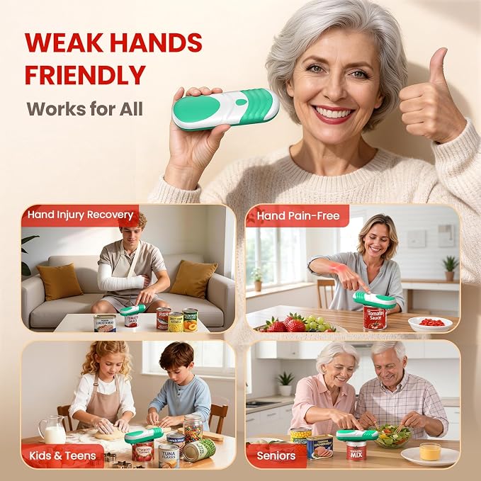 Electric Can Opener One Touch Fits All Can Sizes, Electric Can Openers for Kitchen Food Safe with Smooth Edge, Kitchen Gadgets Battery Operated Can Openers for Seniors, Arthritis and Chef
