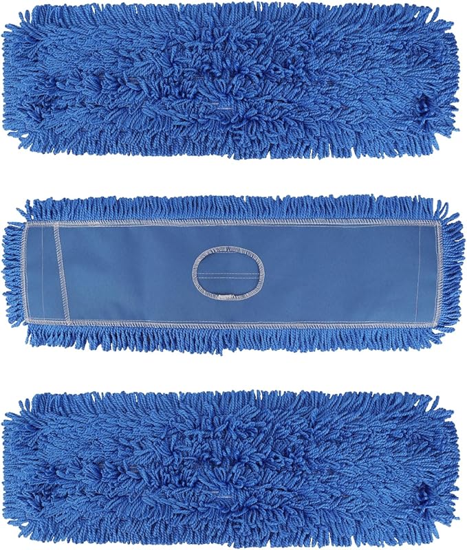 3 Pack 24 Inch Microfiber Dust Mop Head, Medium Washable Commercial Sweeper and Janitorial, Blue