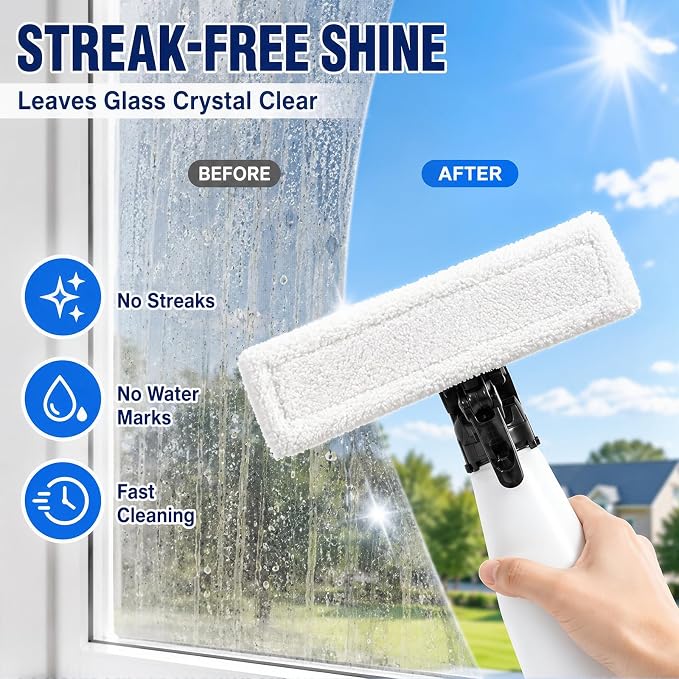 Microfiber Window Cleaning Refill Replacement - 4 Pack Reusable Pads, Compatible with Window Vacuum Squeegee Cordless, Multi-Purpose Scrubbing Tool Refill for Window Glass Cleaning Tools (White Cloth)