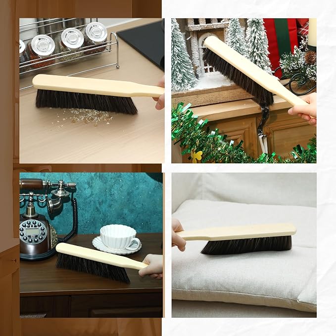 Tioncy 24 Pieces Wooden Dust Brush Bulk Hand Broom Bench Soft Bristle Cleaning Outdoor Furniture Brushes with Long Wood Handle for Cleaning Car Bed Sofa Fireplace Couch Clothes