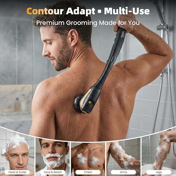 6D Back Shaver for Men: Painless Electric Body & Head Shavers w/Long Handle | Self-Shaving, Foldable & Detachable, Waterproof 2-in-1 Body Trimmer & 360° Rotary Head, LED Display, Men's Grooming Gifts Kit