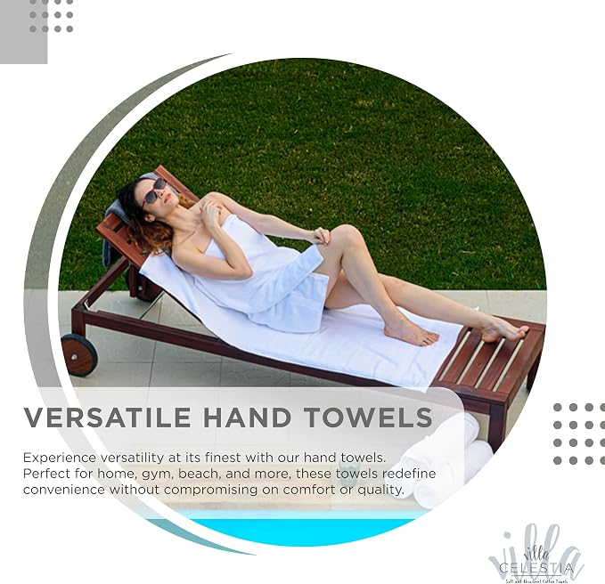 Villa Celestia Cotton Hand Towels Set of 2, 16 x 28, Oeko-TEX Certified, Quick Dry, Silver