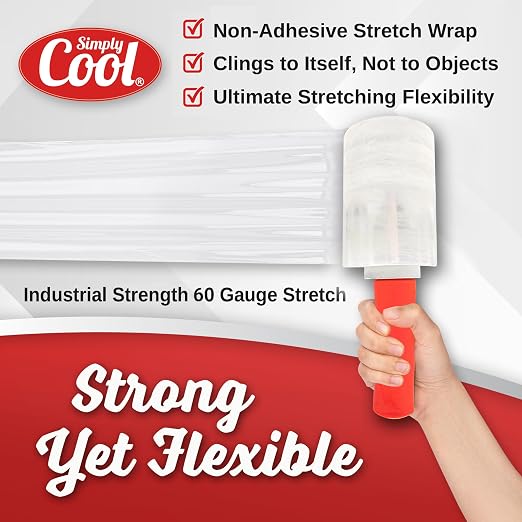 12 Pack Industrial Strength Mini Hand Stretch Wrap with 2 Plastic Handles, 60 Gauge Thick, 5" x 1000 Ft Roll, Shrink Wrap Roll for Moving Pallets, Plastic Wrap for Packing, Heavy Duty Stretch Film