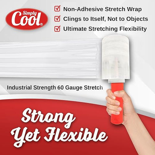 12 Pack Industrial Strength Mini Hand Stretch Wrap with 2 Plastic Handles, 60 Gauge Thick, 5" x 1000 Ft Roll, Shrink Wrap Roll for Moving Pallets, Plastic Wrap for Packing, Heavy Duty Stretch Film