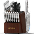 Knife Set, Astercook 21 Pieces Kitchen Knife Set with Built-in Sharpener, German Stainless Steel Knife Block Set, Razor-Sharp Knives with Full-tang Handle, Dishwasher Safe Kitchen Utensils Set