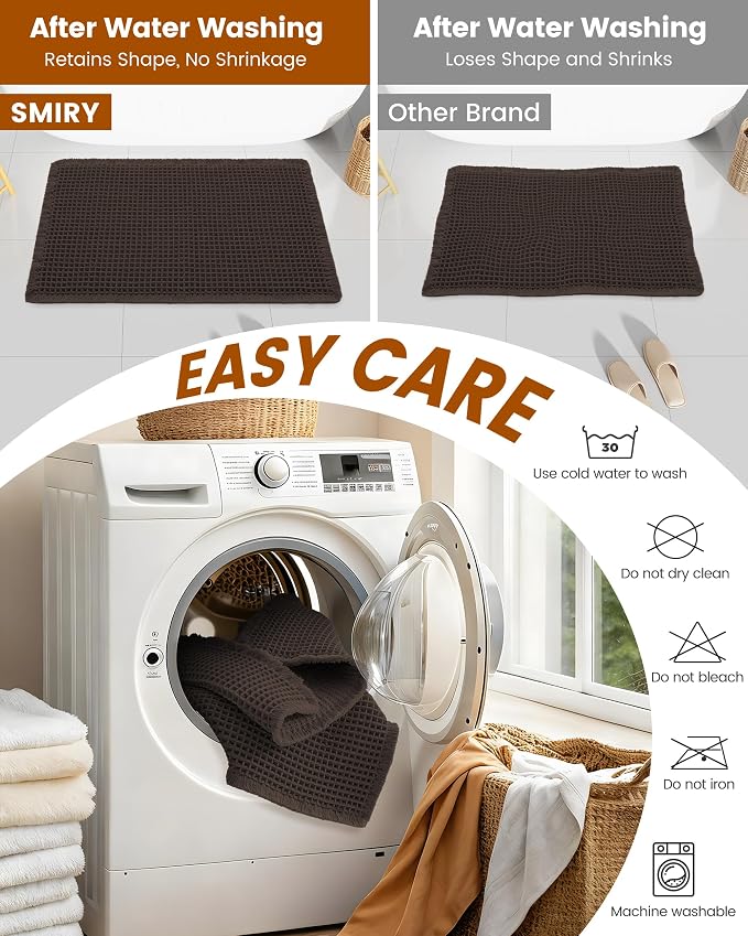 Smiry Waffle Bath Mat 24x16, Extra Soft Absorbent Bathroom Rugs, Non Slip Machine Washable Quick Dry Bath Rugs for Bathroom Floor, Tub, Shower, Home Decor Accessories, Chocolate