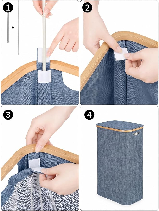 iEGrow Laundry Basket with Lid, 110L Large Laundry Hamper with Banboo Handle, Dirty Clothes Hamper with Removable Inner Bag for Laundry Room Organization- Blue