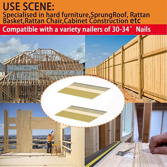 34°Framing Nails,Smooth Shank,3-1/2":1000pcs | D Head Nail Pack,Galvanized Paper Tape Strip Nails,for 30 to 34 Degree Framing Nailer
