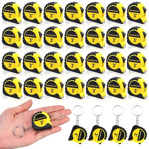 Kanayu 30 Pcs Mini Tape Measure Keychains 3 ft Small Retractable Measuring Tape Bulk with Lock Steel Easy Read Pocket for Birthday Party Favors Daily Use (Yellow)