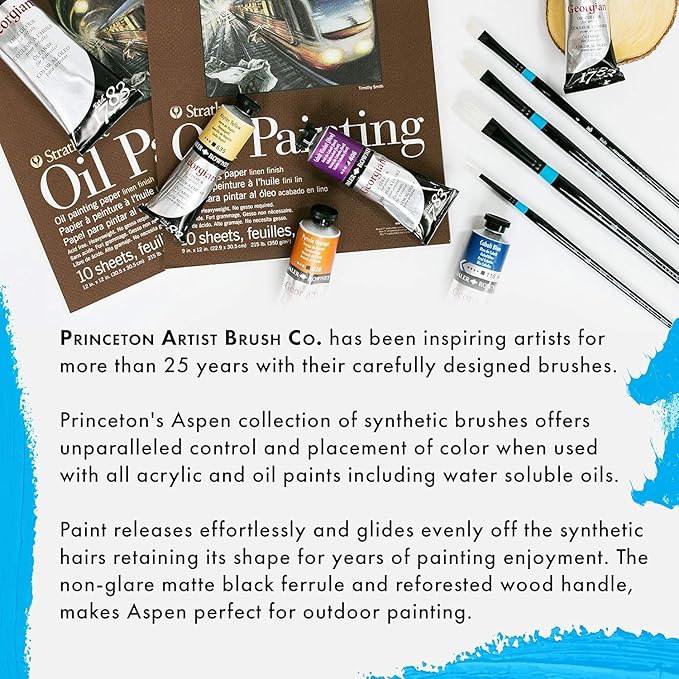 Princeton Aspen Professional Paint Brush Set, 4-Piece Long Handle Synthetic Brushes with Medium-Stiff, No-Shedding Bristles for Acrylic, Oil & Water-Soluble Oil Painting