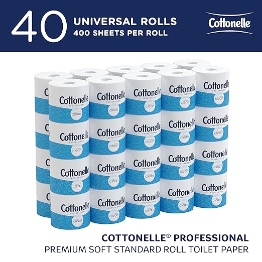 Cottonelle® Professional CleanCare Standard Roll Bulk Toilet Paper (58696), 2-Ply, White, Individually Wrapped (400 Sheets/Roll, 40 Rolls/Case, 16,000 Sheets/Case)